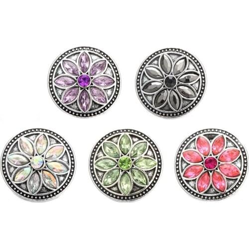 10pcs/lot Wholesale New Vintage Snap Jewelry Flower Rhinestone 18mm Snap Buttons Fit 18/20mm Metal Snap Button Bracelet