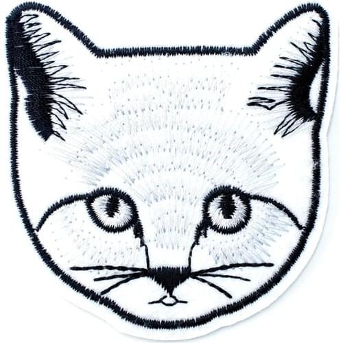 Cat Size:6.6x7.0cm Embroidered Patch for Clothing Iron on Sew Applique Cute Fabric Clothes Shoes Bags Decoration Patches