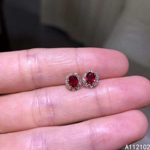 KJJEAXCMY 925 sterling silver inlaid natural ruby luxury girl earrings new gemstone ear stud support test Chinese style
