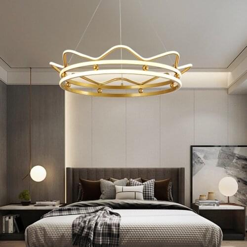 Nordic Warm and Romantic Master Bedroom LED Pendant Light Creative Golden Crown Princess Prince Childrens Room Living Room Lamp