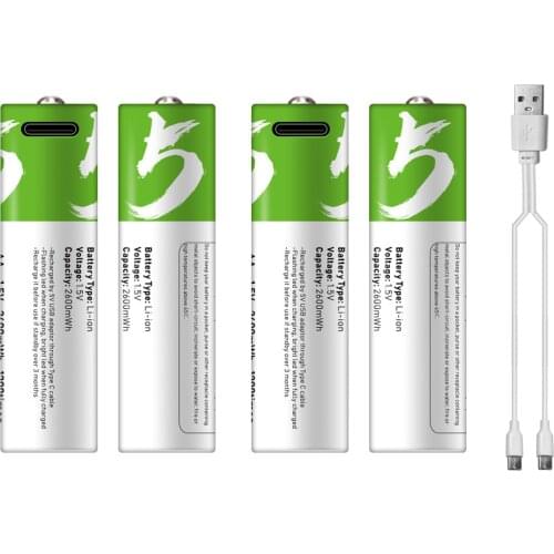 Type-C Port Rechargeable AA Lithium Battery 1.5V Battery 2600mWh High Capacity Constant Voltage Quick Recharge Utility Reusable