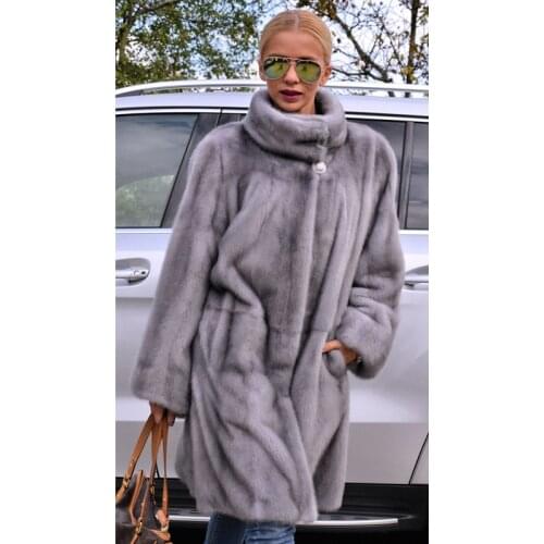 Trendy Woman Long Real Mink Fur Coats Stand Collar Women Fashion Fur Overcoats Luxury Full Pelt Genuine Mink Fur Coat Outwear