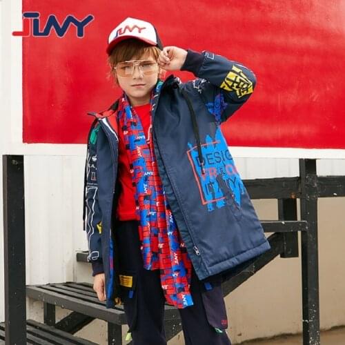 Children Outerwear Winter Autumn Boys Jackets Thickened Long Windproof Waterproof Warm Hooded Coat For Boy 8-14Y JW097A