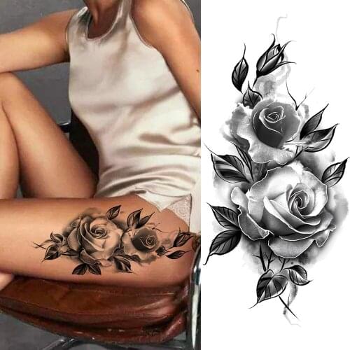 Fake Daisy Rose Temporary Tattoos Stickers For Women Girls Black Flower Lily Tattoo Body Art Realistic Peony Tatoo