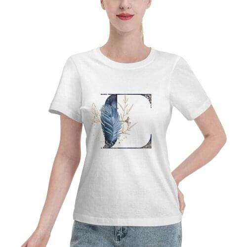 Women 2021 Summer Short Sleeve Floral alphabet letters E T Shirt Fashion Print T-shirts Ladies Womens Graphic Female Tee T-Shirt