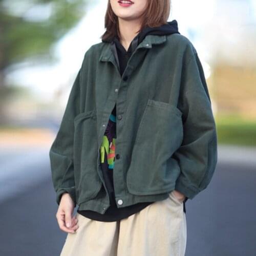 Autumn New Female Korean Casual Loose Pocket Turn-down Collar Jacket Comfortable All-match Women Long Sleeve Coat Y886