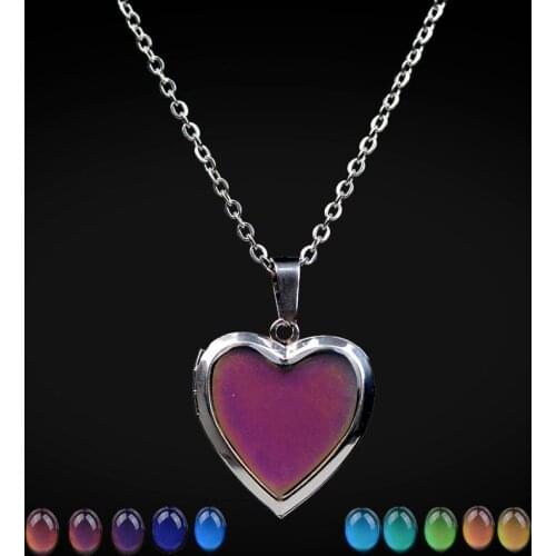Mood Necklaces Peach Heart Love Pendant Necklace Temperature Control Color Change Necklace Stainless Steel Chain Jewellery Women