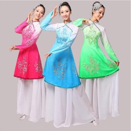 0115) muliti color Gradient Chinese ethnic costumes yangko dance clothing classical female fan Myth fairy stage performance