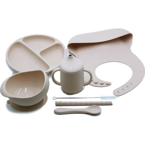 1 Set Baby Silicone Bowl Bibs Set Non-slip Childrens Suction Plate Silicone Spoon Bibs Dishes Baby Feeding Tableware 45BF