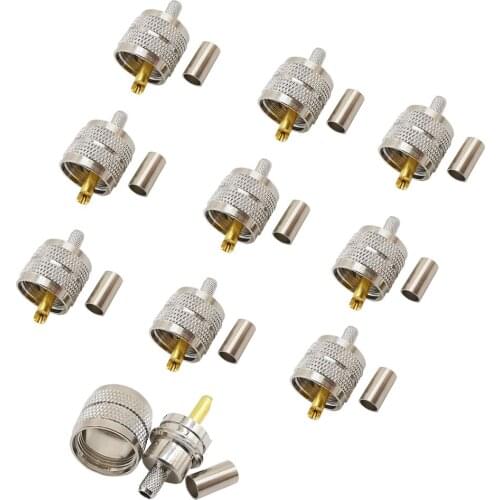 10Pcs UHF PL259 Male Plug Crimp Terminals Connector Gold-Plating UHF Male Pl259 Screw Plug RG58/142 LMR 195 RG 400 Cable Adapter