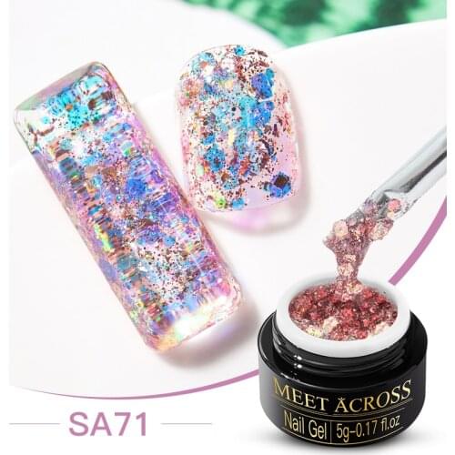 MEET ACROSS 5ml Glitter Sequins Gel Nail Polish Shining Soak Off UV Gel Polish Long-Lasting Nail Art Hybrid Varnish