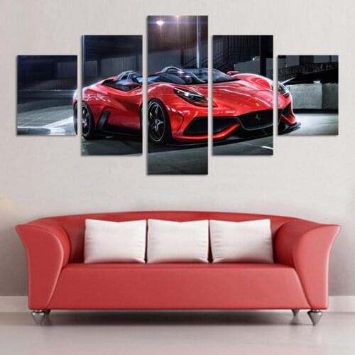5 Panel Cool Red Sports Car Modern Wall Painting Large HD Canvas Print Car Painting Car Lovers Home Posters For Living Room