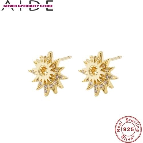 AIDE 925 Sterling Silver Earrings For Women 2020 Sun Mini Zircon Piercing Stud Earring Fine Jewelry Pendientes Aretes Girls Gift