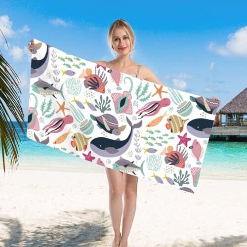 Microfiber Printed Bath Towels Drying Quicky-Dry Microfiber Towel 2021 Good Quality Sea Fish Pattern Summer Beach Towel