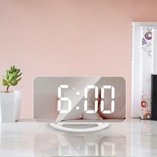 Digital Alarm Clock Large Mirrored LED Clock Dim Night Light 2 USB Charger Ports Desk Alarm Clocks for Bedroom Decor