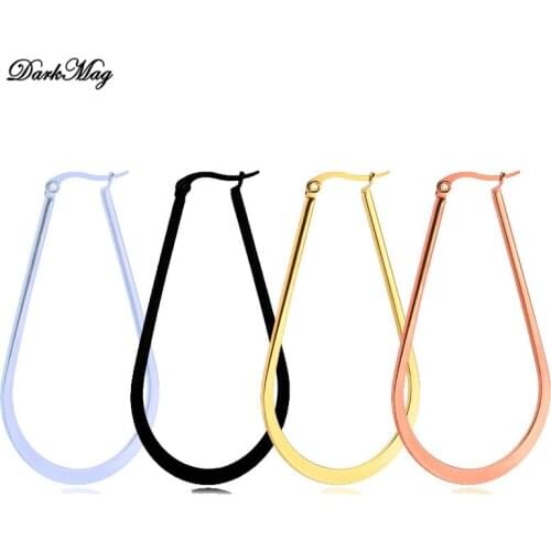 DarkMag Silver Gold Black Color Geometric Oval Stainless Steel Hoop Earrings For Women Prevent Allergy Earrings Gift