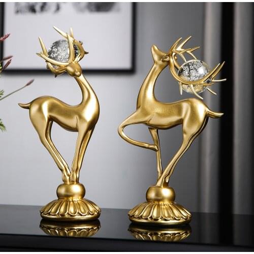 Animal Figures Home Decoration Accessories Nordic Resin Deer Model Statues Living Room Decor Modern Feng shui Office Desk Decor