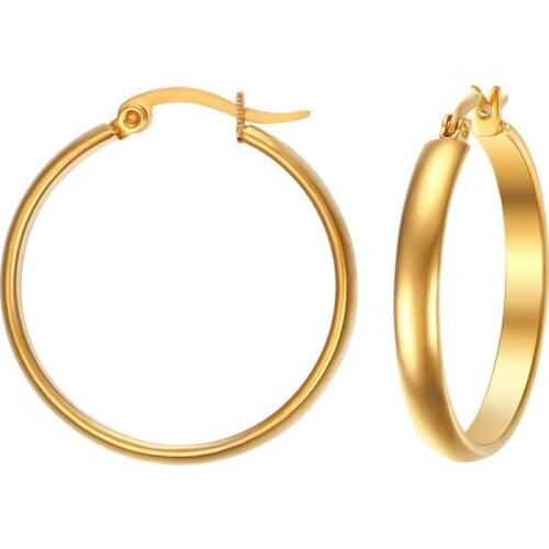 Hot Sale 29mm Circle Gold Color Stainless Steel Hoop Earrings