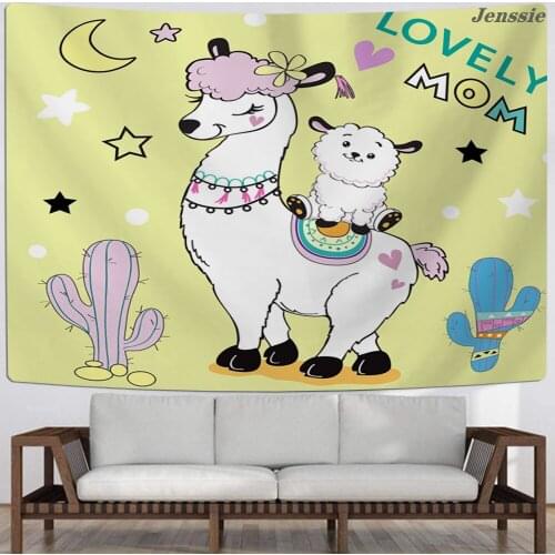Cartoon Alpaca Print Polyester Tapestry For Kids Fabric Wall Hanging Decor Cute Animals Camping Mattress Tablecloth Sleeping Pad