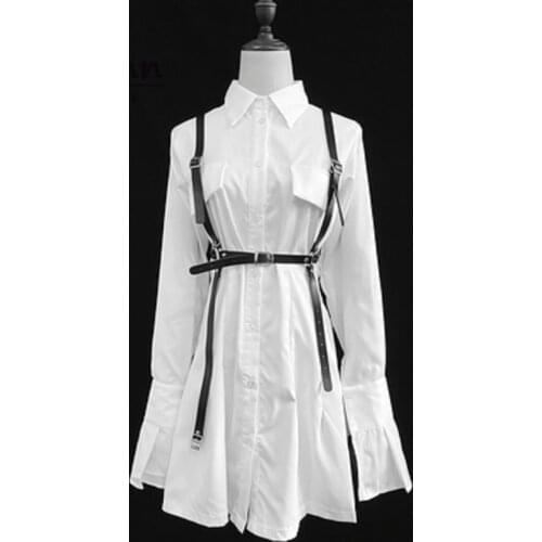 Gothic Vintage White Shirt Dress With Belt