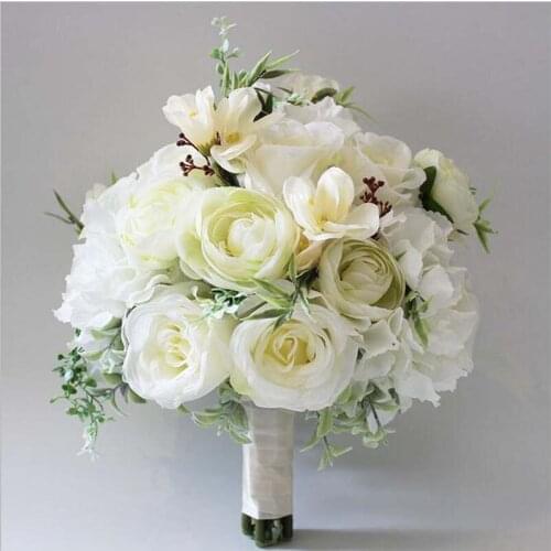 Artificial PE White Rose Flowers Wedding Holding Flowers Wedding Bouquets Decorative Bride Bridal Wedding Bouquet Flowers