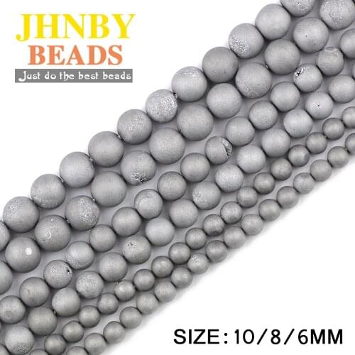 JHNBY Matte Cracking Silvers electroplate carnelian beads 6/8/10MM Natural Stone Round Loose beads Jewelry bracelet making DIY