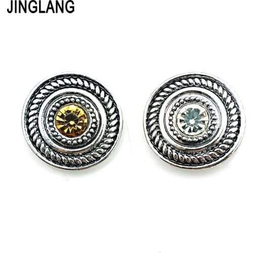 JINGLANG Free Shipping Fashion 2 Color Crystal 18mm Snap Button Metal Clasp Button Interchangeable Jewelry Accessories