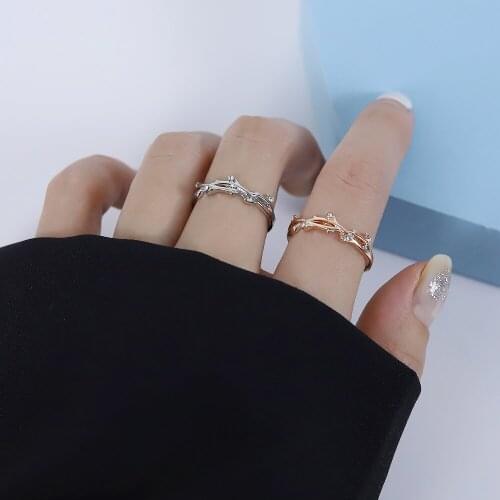 Korean Version of Small Fresh Ring Art Inlaid Branch Opening Single Ring Creative Cross Rattan Adjustable Ring Jewelry Wholesale