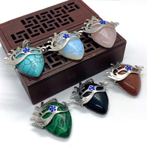 Natural Stone Mask Pendant Drop-shaped Agate Amethyst Tiger Eye Pendant Jewelry Making DIY Necklace Bracelet Earring Accessories