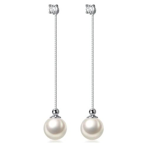 MloveAcc Pearl Earrings Elegant Water Drop Cubic Crystal Bridal 925 Sterling Silver Long Earrings