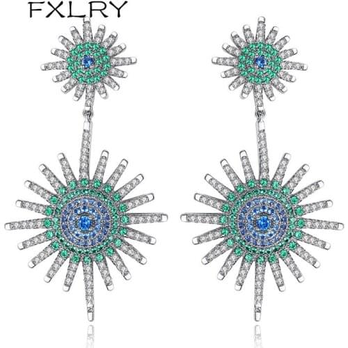 FXLRY New Design Elegant Gun Black With White Cubic Zircon Geometric Earrings For Women Fashion Jewelry