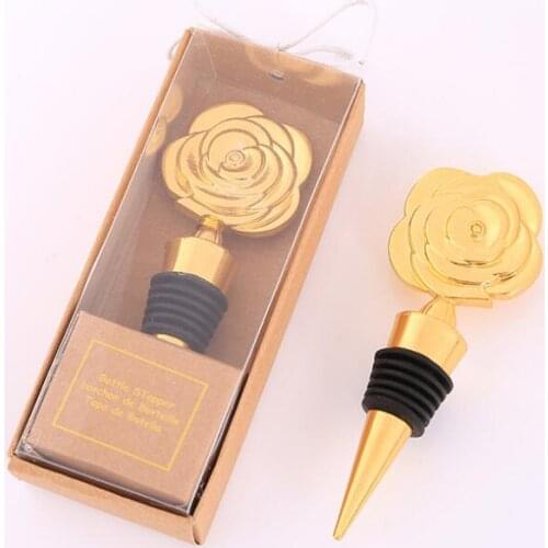 New Creative Wedding Party Favors Guests Gifts Gold Color Metal Rose Wine Bottle Stopper LX7025