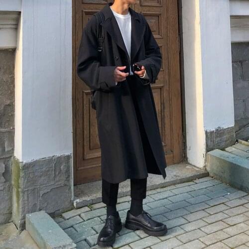 Fall new style of shoulder-down windbreaker mens long knee-length Korean version of coat trend handsome boys loose coat mens