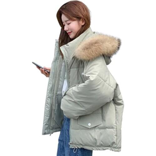 Parkas Women Ski Snow Coat Real Fur Collar Loose Warm Outwear Short Padded Jacket Hooded 2021 Winter Down Cotton Jackets Female