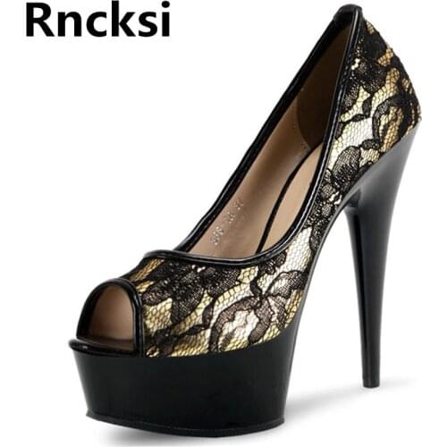 Rncksi Lace Peep Toe Sexy Women Pole Dance Shoes Sandals Wedding Party 15cm High Heels Sandals With 5cm Platform Shoes