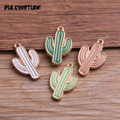 4pcs 21*26mm Four Color Alloy Metal Drop Oil Plant Cactus Charms Pendant For DIY Bracelet Necklace Jewelry Making