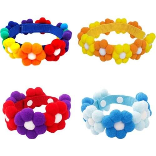 Pompom Flower Dog Cat Collar Adjustable Pet Collar Easy Wear Buckle Cute Pets Decorative Accessories Puppy Kitten Necklace
