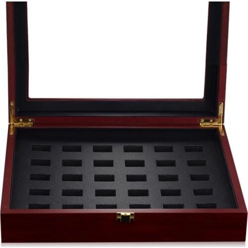 Championship Ring Display Case Sports Ring Storage Box Wooden Black Velvet Lining