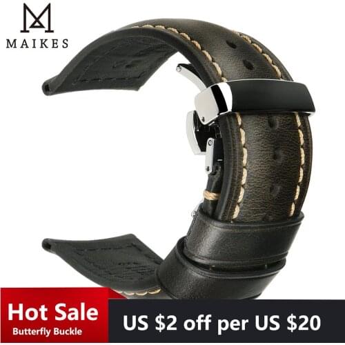 MAIKES Genuine Leather Watchband 18mm-24mm Calf Leather Watch Band Butterfly Buckle Strap Bracelet Accessories Wristbands