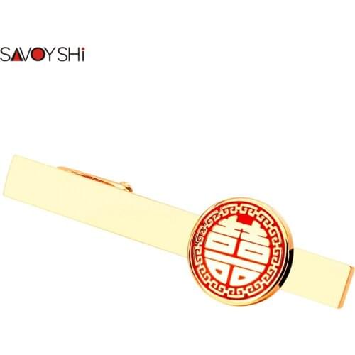 SAVOYSHI 6cm Red Love Tie Clip for Mens Necktie Tie Bar clasp High Quality Gold Tie pin Fashion Brand Jewelry Wedding Groom Gift