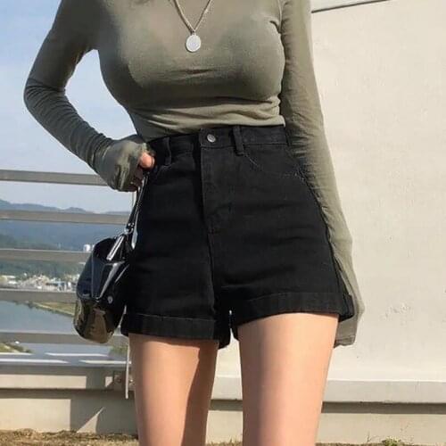 Womens Denim Shorts Classic Vintage High Waist Blue Wide Leg Female Caual Summer Ladies Shorts Jeans For Women