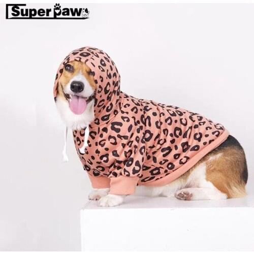 Pet Dog Leopard Hoodie Corgi Winter Warm Coat Jacket Clothes for Small Medium Dogs French Bulldog Pug Sweater Costume KLC25