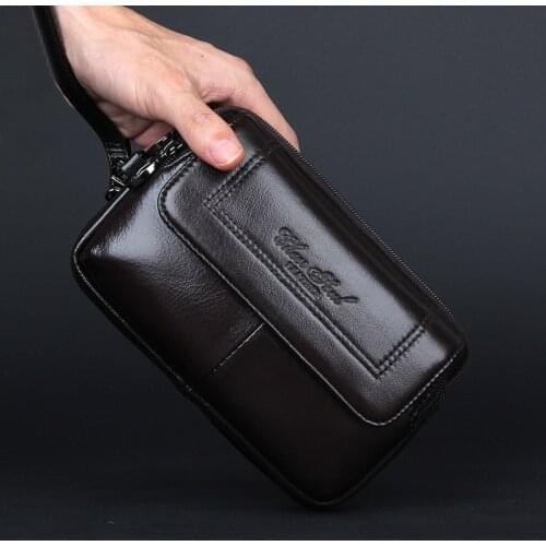 CHEER SOUL Genuine Leather Clutch Bag Men Waist Belt Bags Small Phone Pouch Purse Fashion Male Fanny Pack Mens Wallets Bags