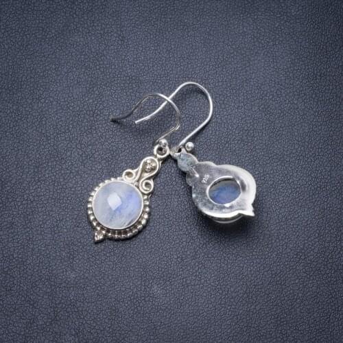 Natural Rainbow Moonstone Handmade Unique 925 Sterling Silver Earrings 1.5" Y3047