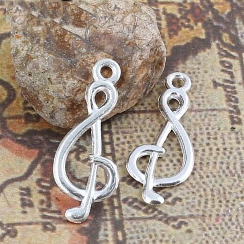 High quality 50 PCS/Lot 26mm*10mm jewelry handmade bright silver plated music note charms pendants