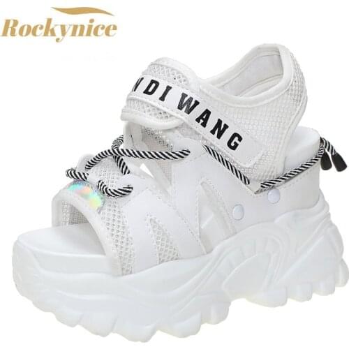 Women Gladiator Sandals 2021 Summer Designers Open Toe Buckle Strap Shoes 11cm High Heels Mesh Sandals Casual Woman Wedges Shoes