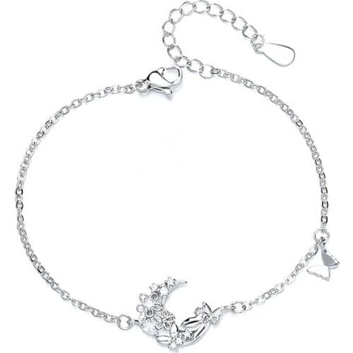 KISSLOVE New Zircon Moon Charm Bracelet For Women Cute Small Cat Flower Butterfly Bracelets Fashion Jewelry