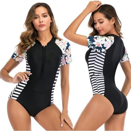 Swimwear Women Swimsuit One Piece Surfing Suit Plus Size 2021 Stripe Padded Bikini Beachwear Bodysuit Swim Suit Sport Monokini