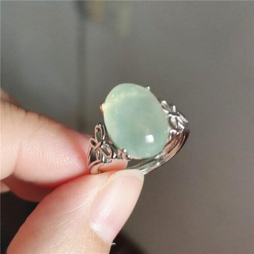 Genuine Natural Green Prehnite Gemstone Crystal Fashion 925 Sterling Silver Wedding Party Ring Adjustable Size