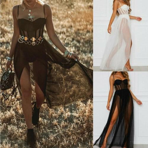 Women Sequin Mesh Long Sleeve Party Club Maxi Dress Sundress